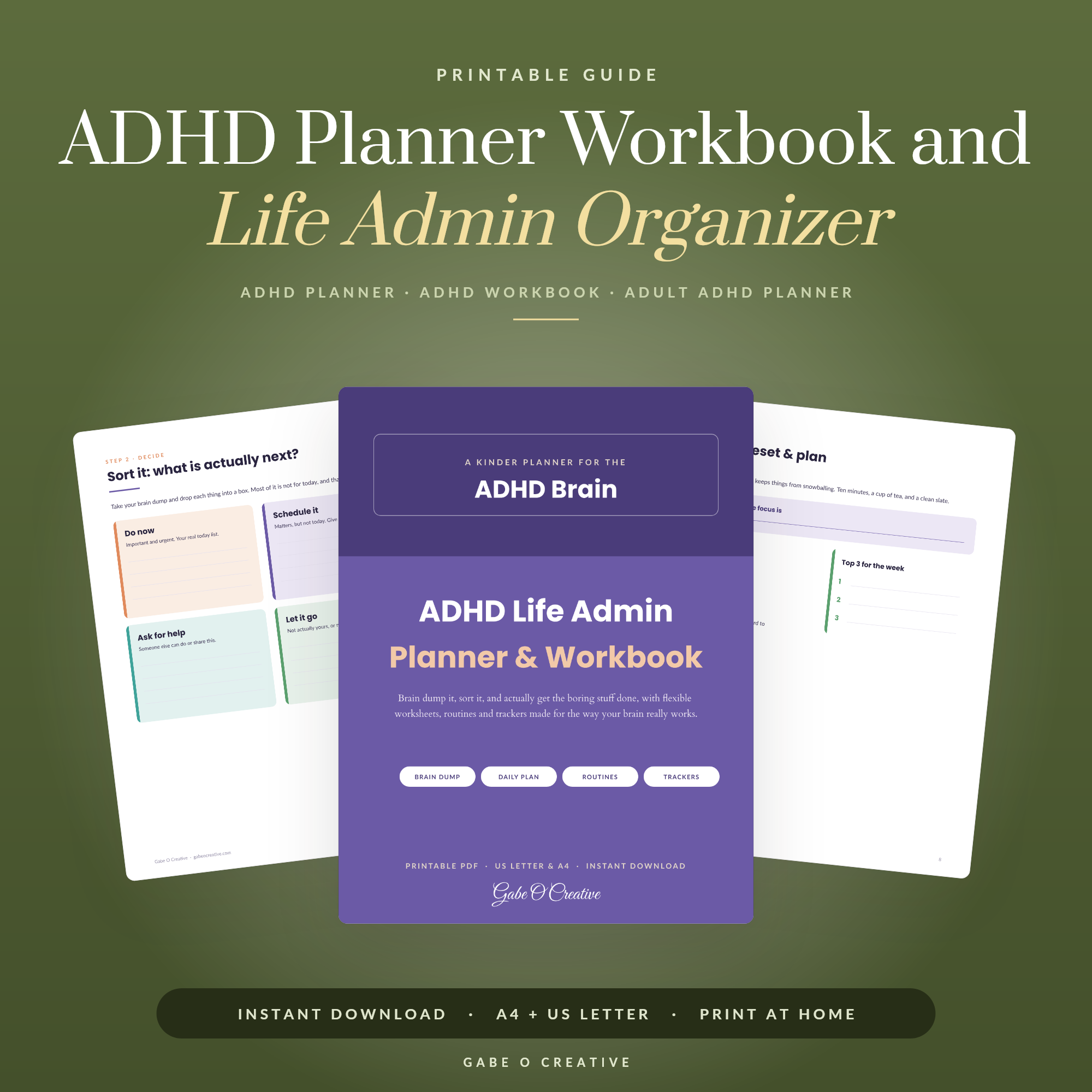 ADHD Planner Workbook and Life Admin Organizer, Adult ADHD Daily Planner Printable, Brain Dump and Task Tracker, Routine Planner PDF