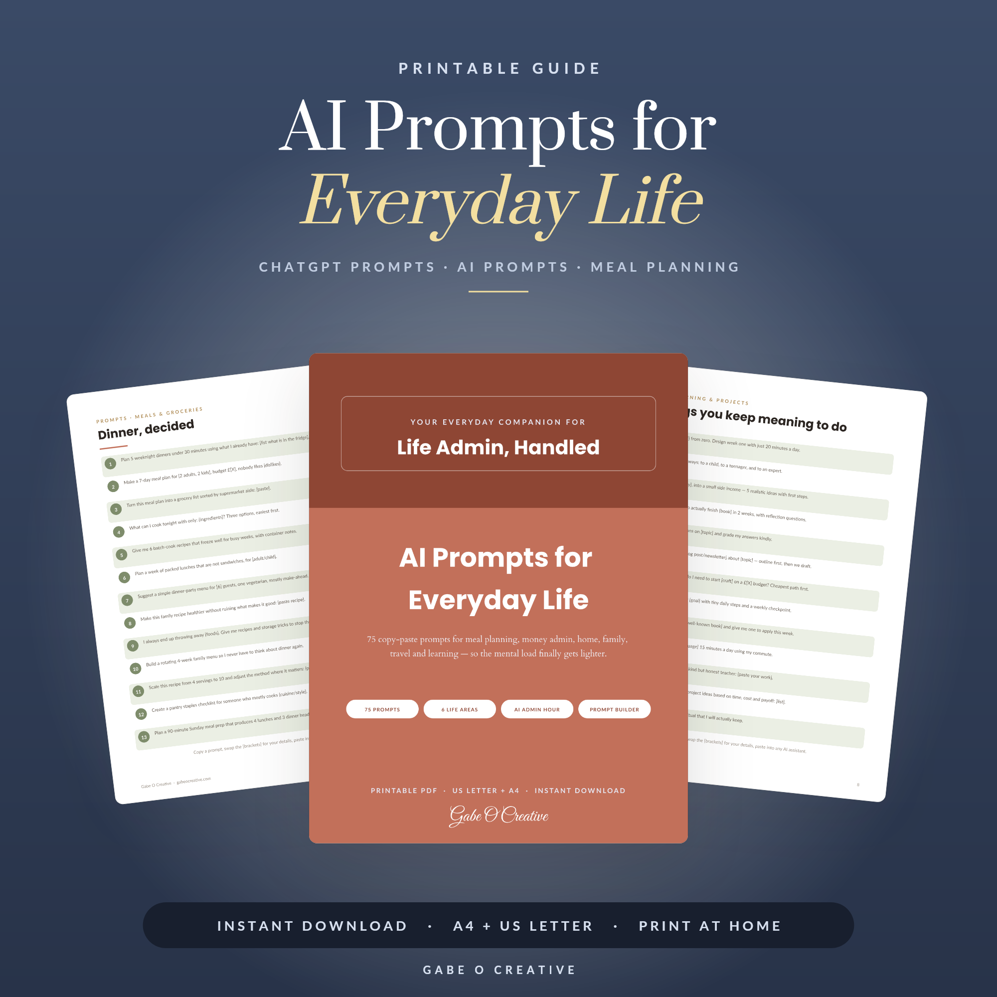 AI Prompts for Everyday Life, 75 ChatGPT Prompts for Meal Planning, Budgeting, Home Organization and Travel, Beginner Friendly Printable PDF