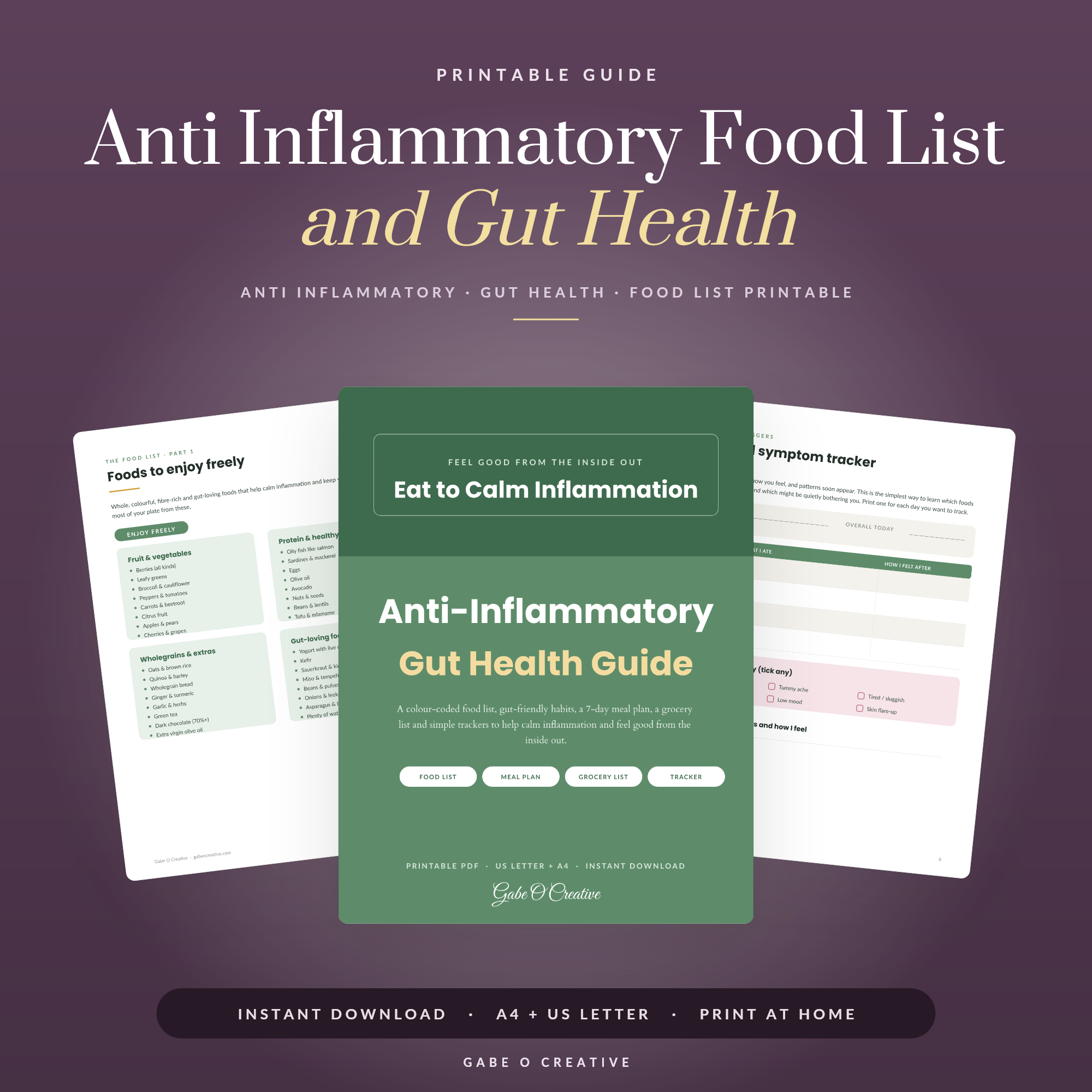 Anti Inflammatory Food List and Gut Health Guide, Meal Plan Printable, Foods to Enjoy Limit Avoid Chart, Reduce Inflammation PDF