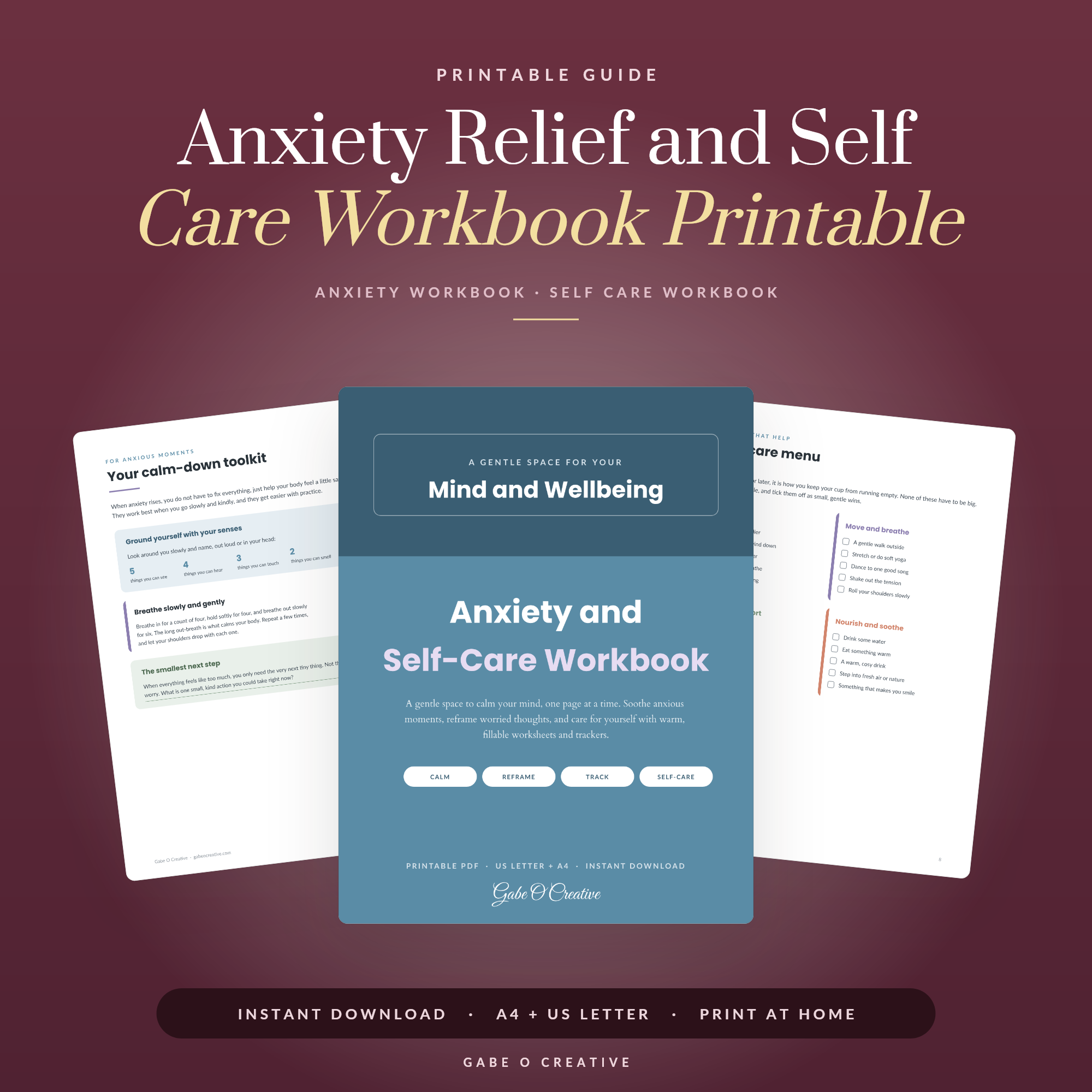 Anxiety Relief and Self Care Workbook Printable, Mental Health Journal, Coping Skills Worksheets, Mood and Worry Tracker PDF