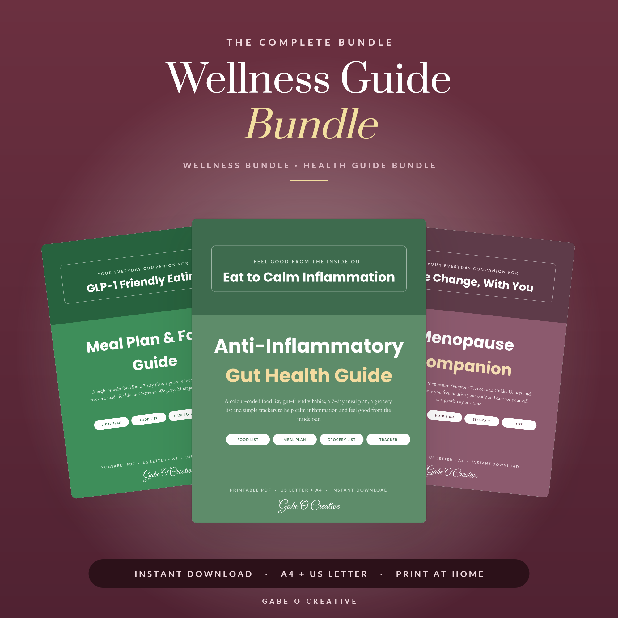 Wellness Guide Bundle, 5 Printable Health and Self Care Guides in 1, Cortisol GLP-1 Gut Health Menopause and Anxiety, Instant PDF