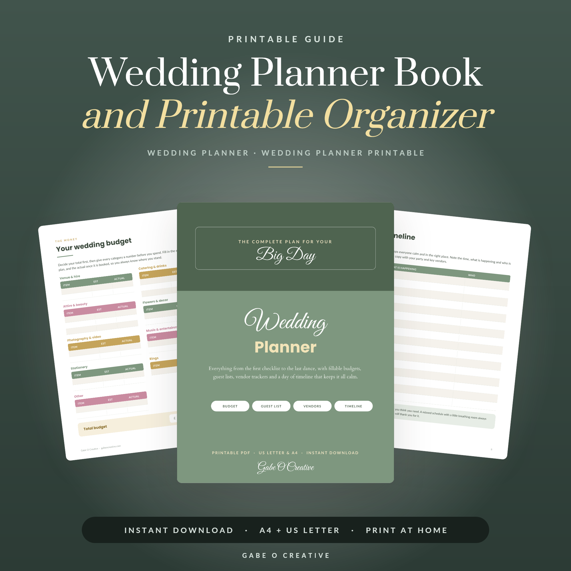 Wedding Planner Book and Printable Organizer, Wedding Budget and Guest List Tracker, Day of Timeline, Seating Chart Planner PDF